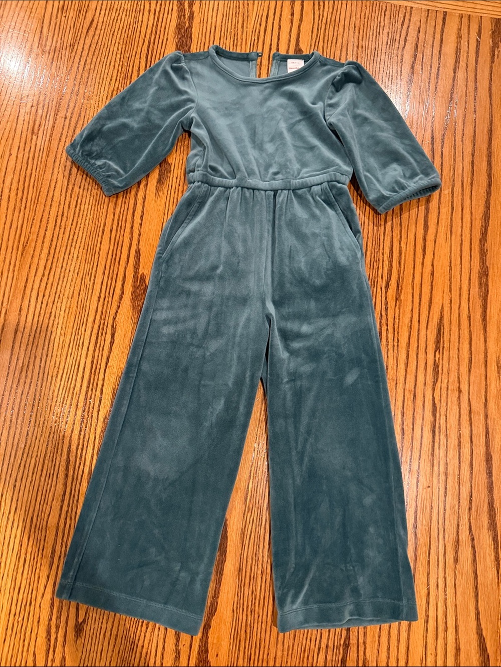 Hanna Andersson Girls Velvet Jumpsuit - Teal Green